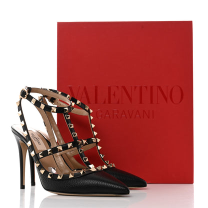 Valentino Garavani Pebbled Calfskin Rockstud Ankle Strap 100mm Pumps 38 Black 9 of 9