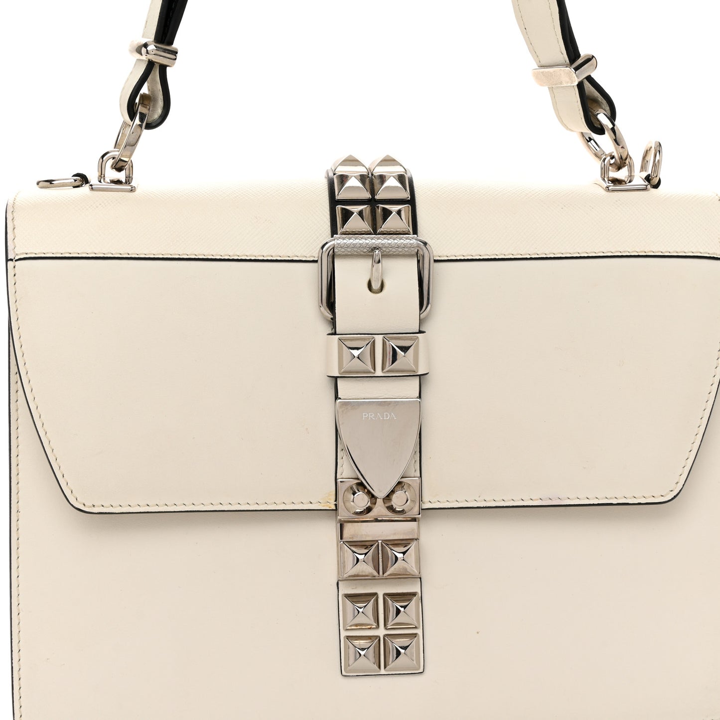 Saffiano City Calfskin Studded Elektra Shoulder Bag White