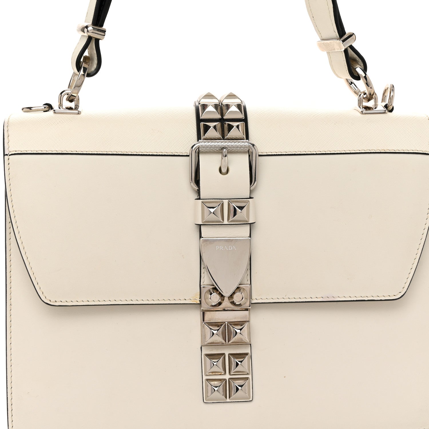 Prada Saffiano City Calfskin Studded Elektra Shoulder Bag White 7 of 11