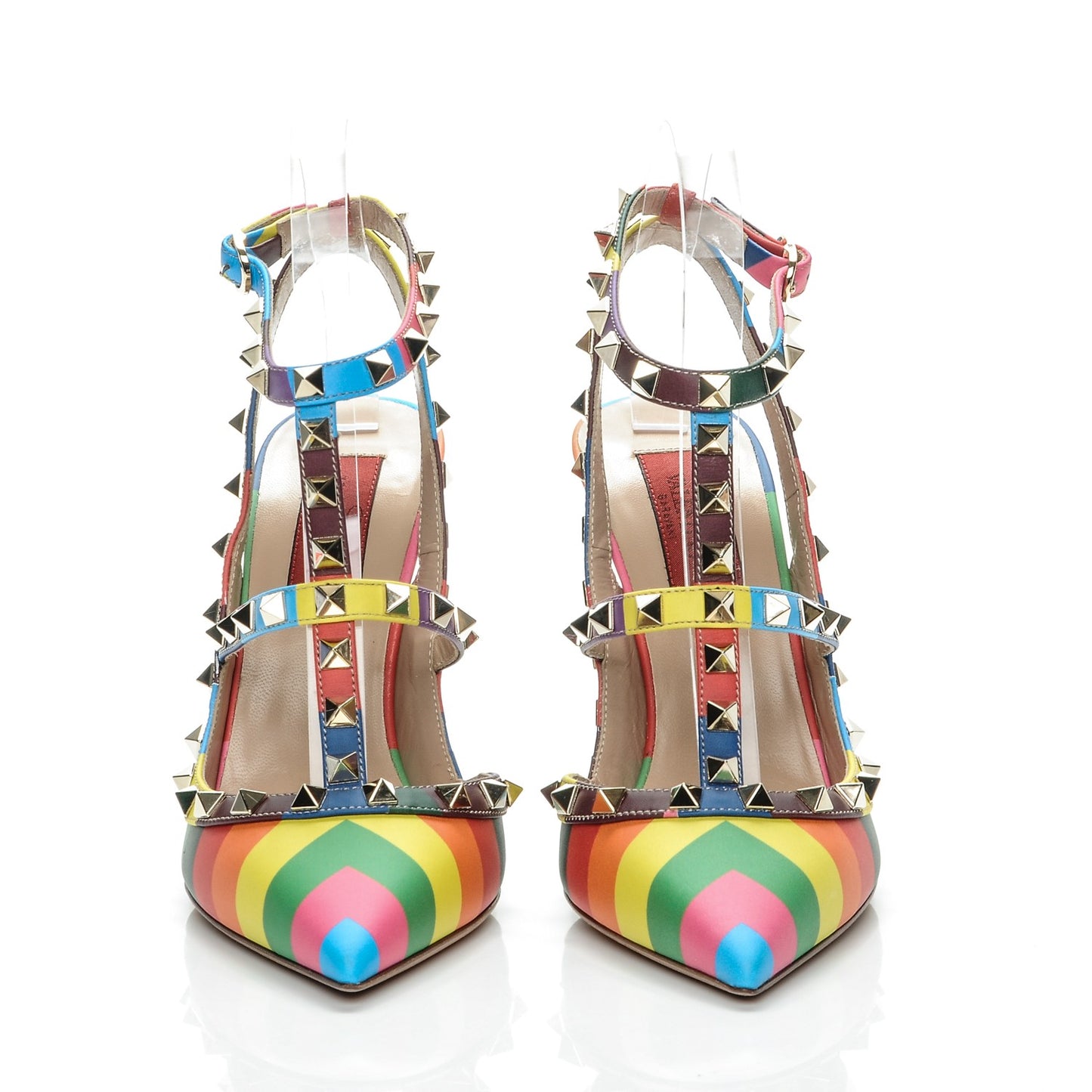 Calfskin 1973 Rockstud Ankle Strap 100mm Pumps 38 Multicolor