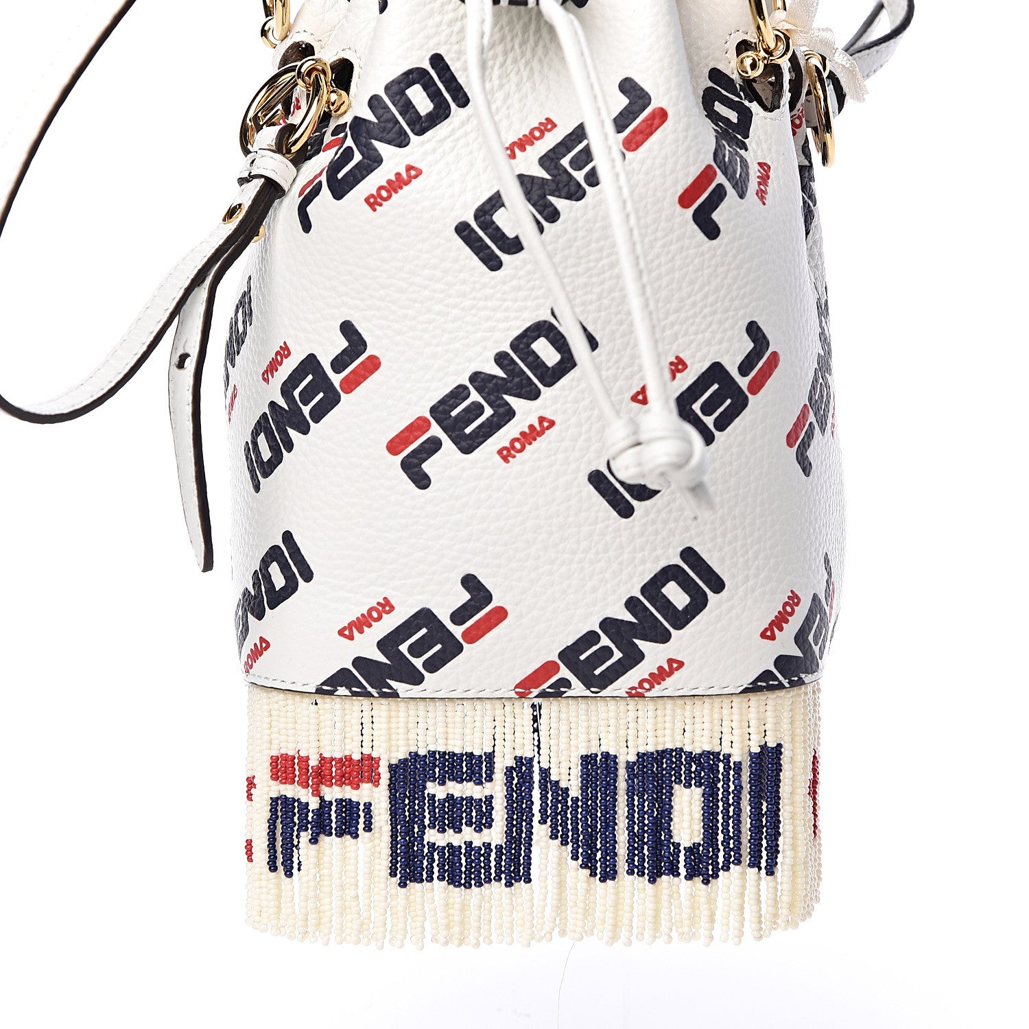Fendi X FILA Calfskin F is Fendi Mania Fringe Mini Mon Tresor Bucket Bag White 12 of 16