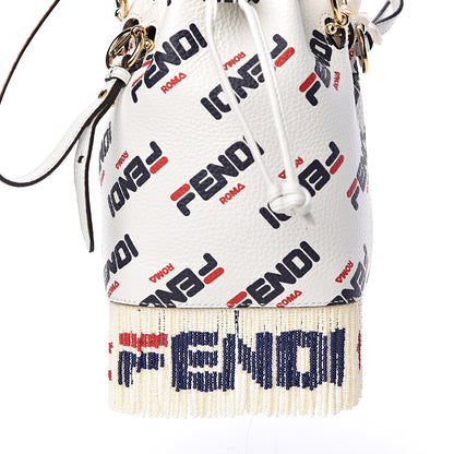 Fendi X FILA Calfskin F is Fendi Mania Fringe Mini Mon Tresor Bucket Bag White 12 of 16