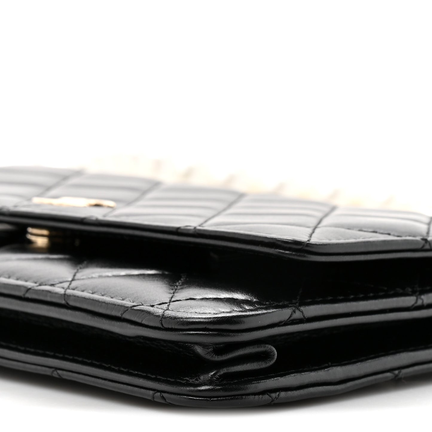 Lambskin Quilted Pearl Wallet On Chain WOC Light Pink Black
