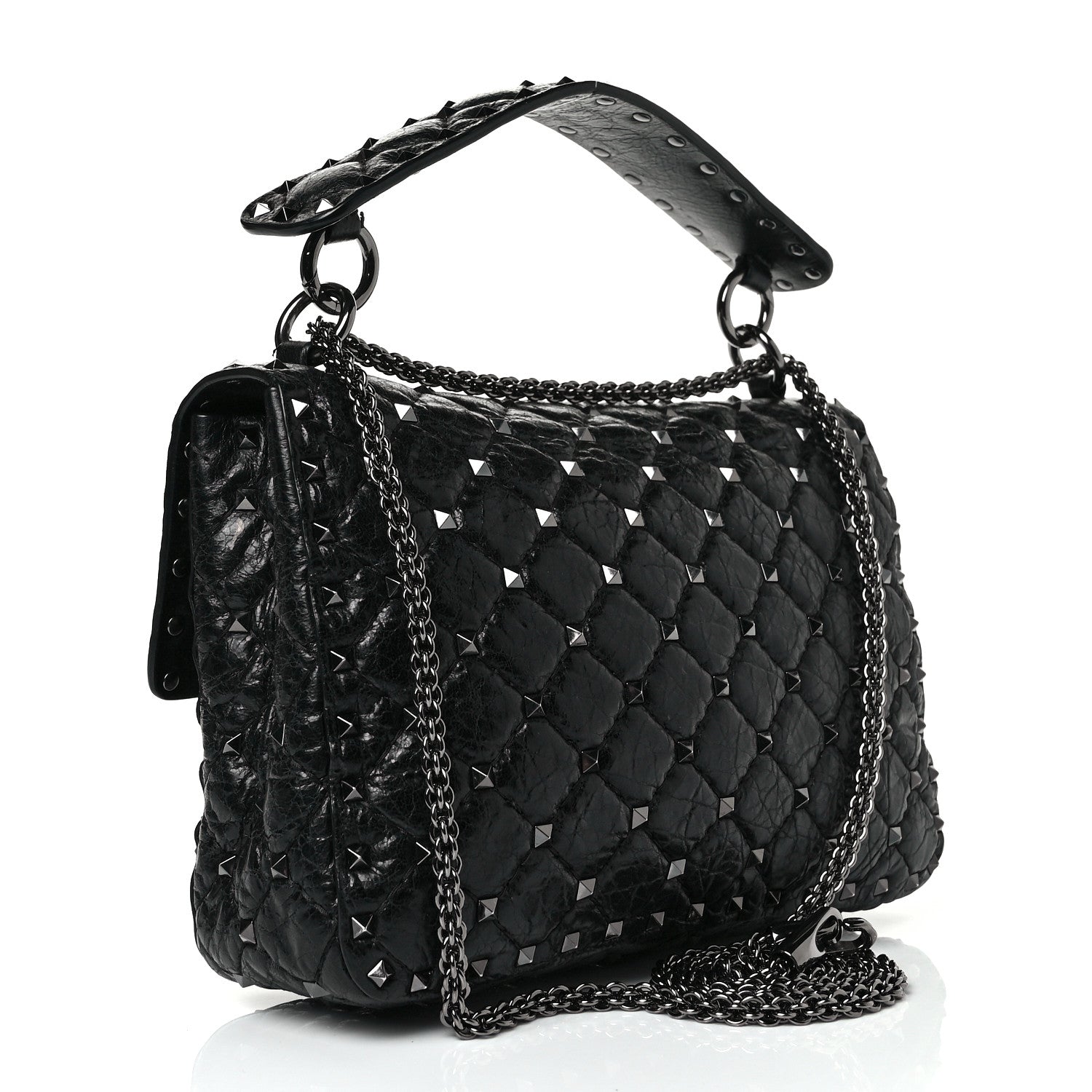 Valentino Garavani Craquele Nappa Medium Rockstud Spike Shoulder Bag Black 3 of 9