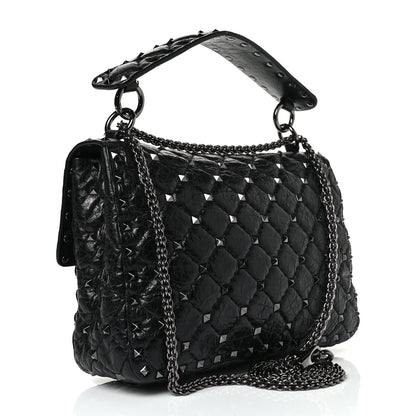 Valentino Garavani Craquele Nappa Medium Rockstud Spike Shoulder Bag Black 3 of 9
