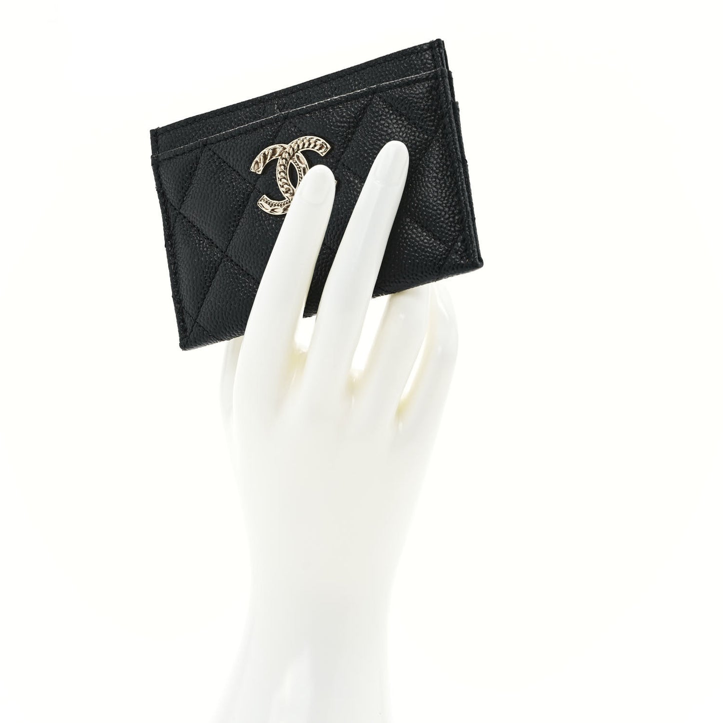 Caviar Quilted Multi Chain CC Card Holder Black