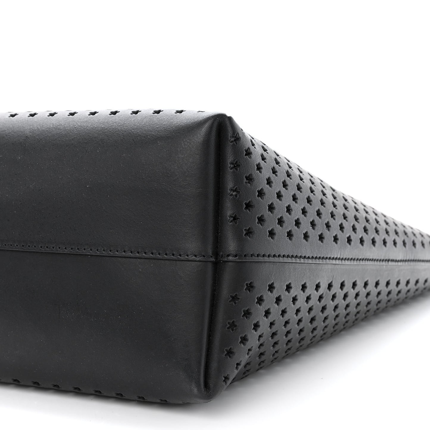 Calfskin Star Perforated Large Shopping Tote Black