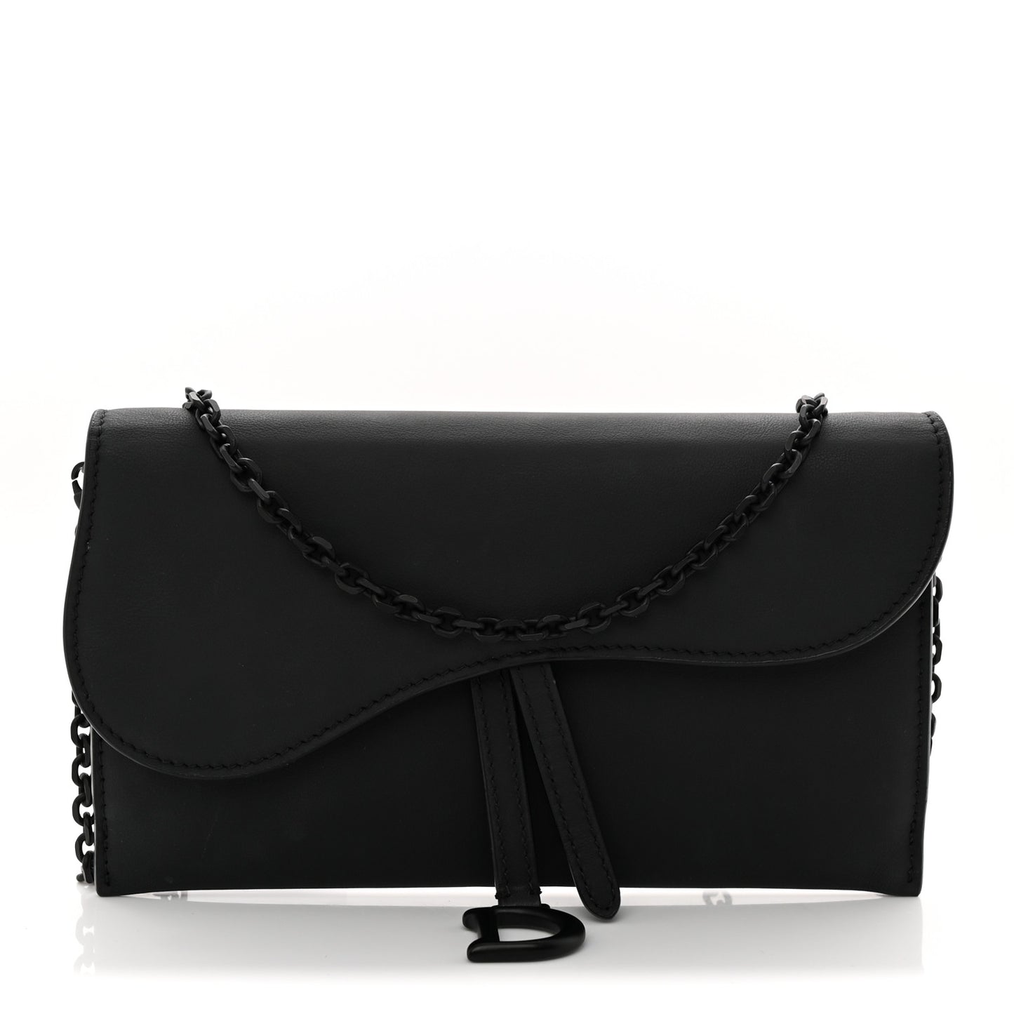 Ultra Matte Calfskin Saddle Chain Wallet Pouch Black
