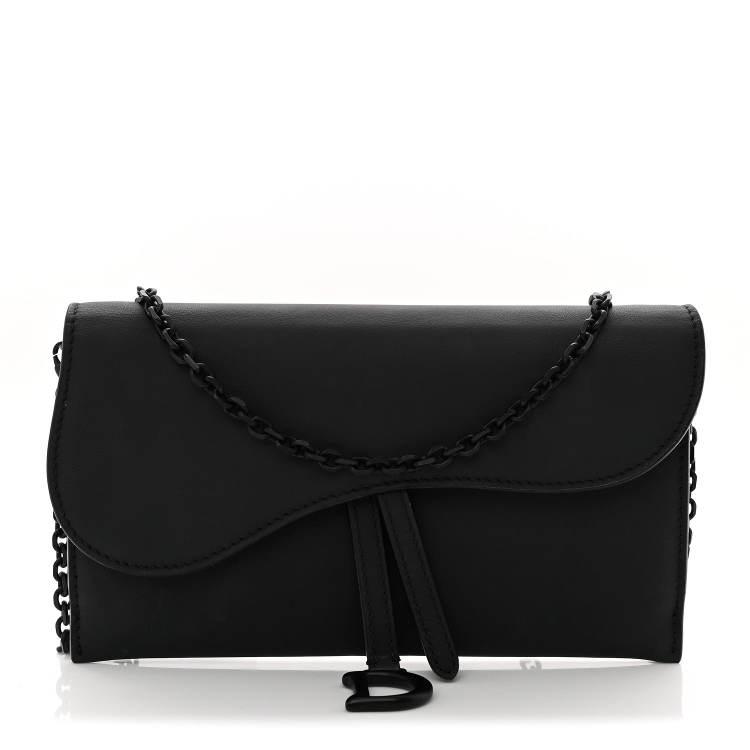Christian Dior Ultra Matte Calfskin Saddle Chain Wallet Pouch Black 1 of 11