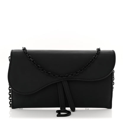 Christian Dior Ultra Matte Calfskin Saddle Chain Wallet Pouch Black 1 of 11