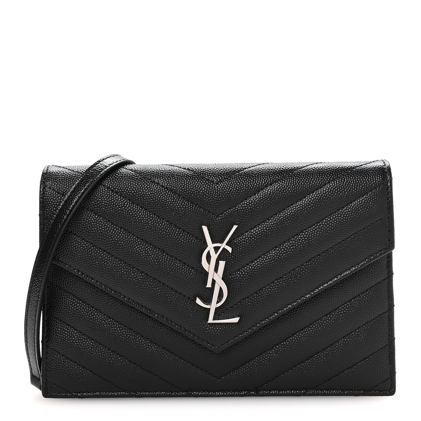 Grain De Poudre Matelasse Chevron Monogram Envelope Chain Wallet Black