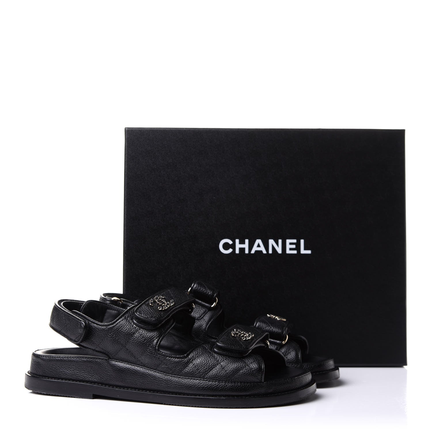 Chanel Grained Calfskin Velcro Dad Sandals 38 Black 17 of 17