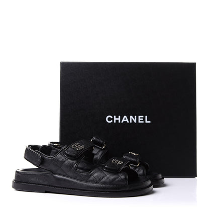 Chanel Grained Calfskin Velcro Dad Sandals 38 Black 17 of 17