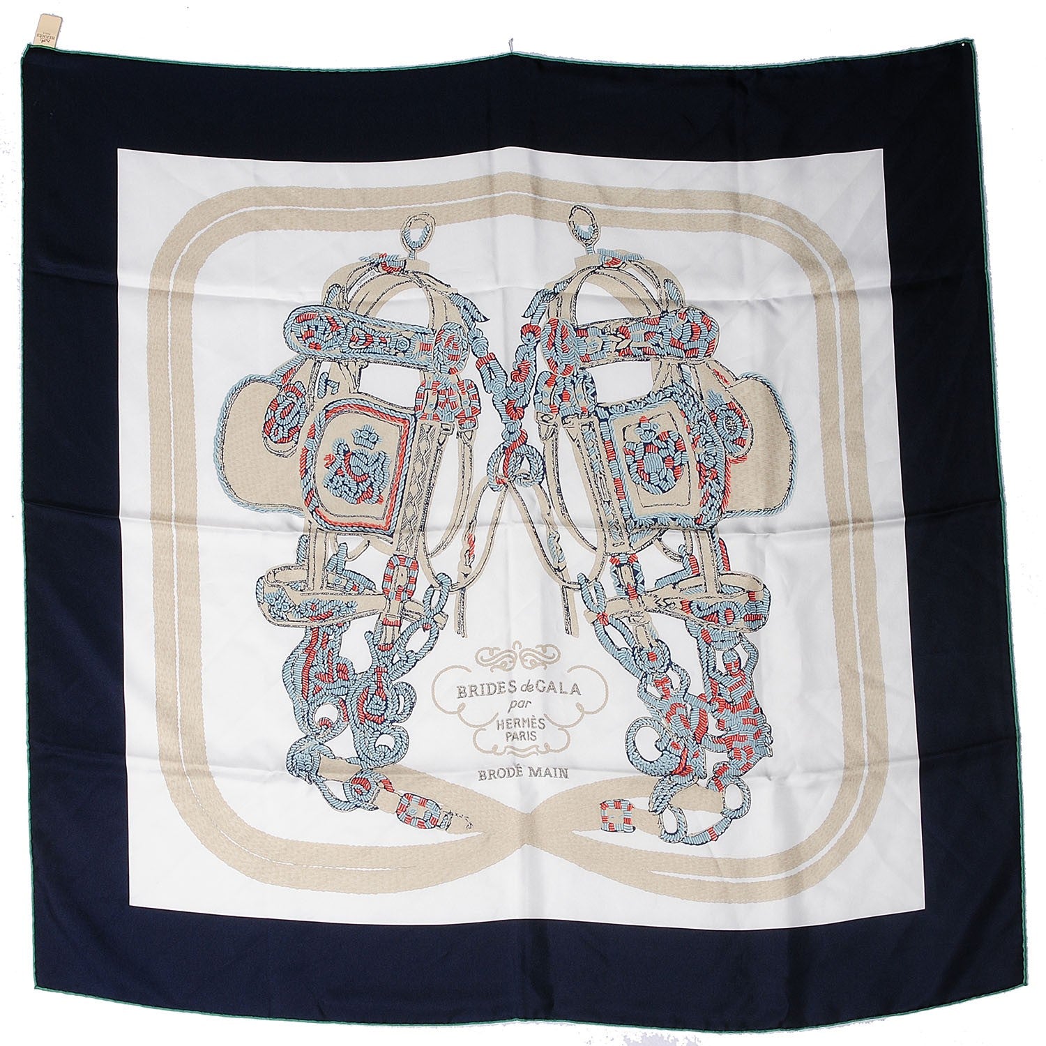 Hermes Silk Brides De Gala Scarf 90 Marine Blanc Beige 2 of 6