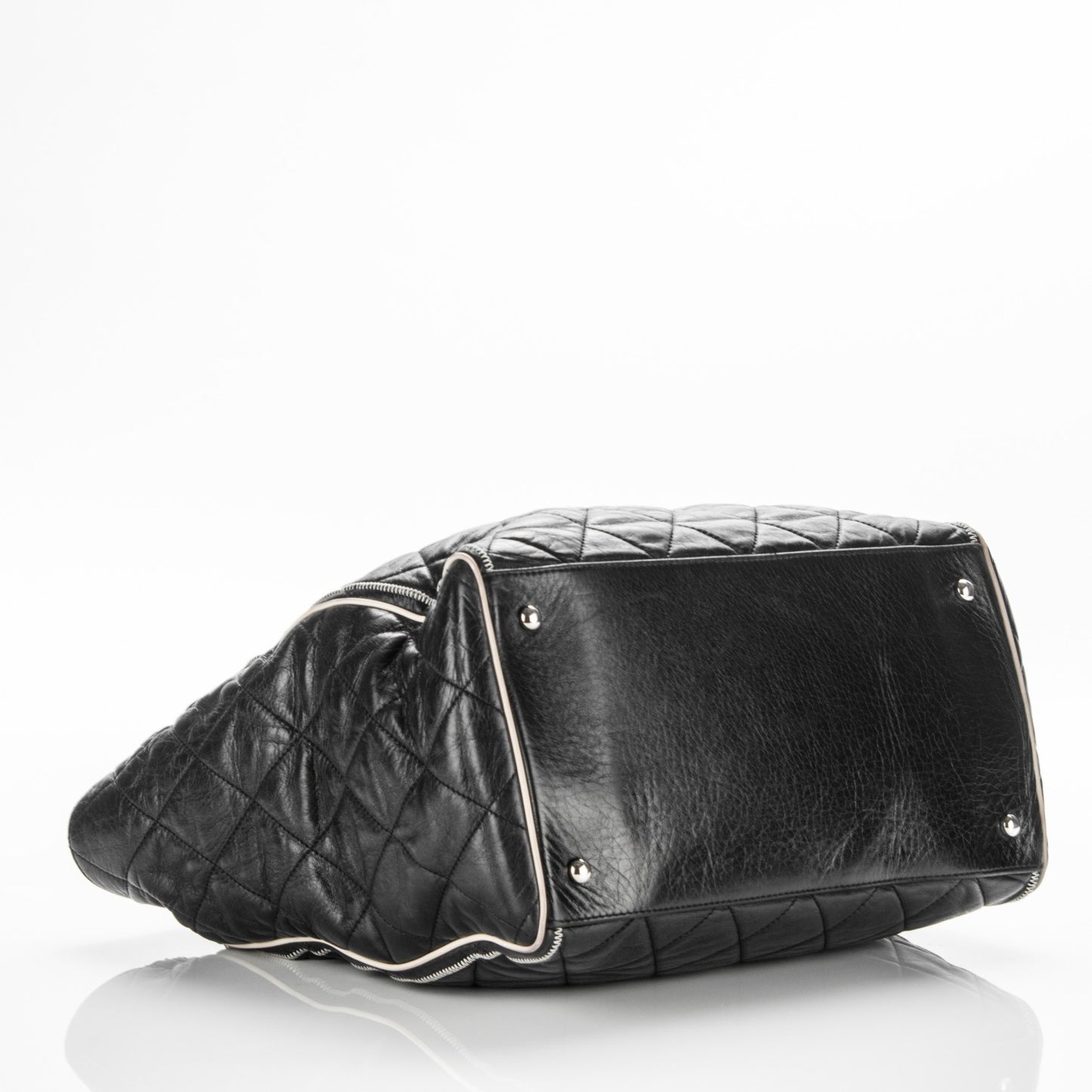 Lambskin Quilted East West Large Tote Black