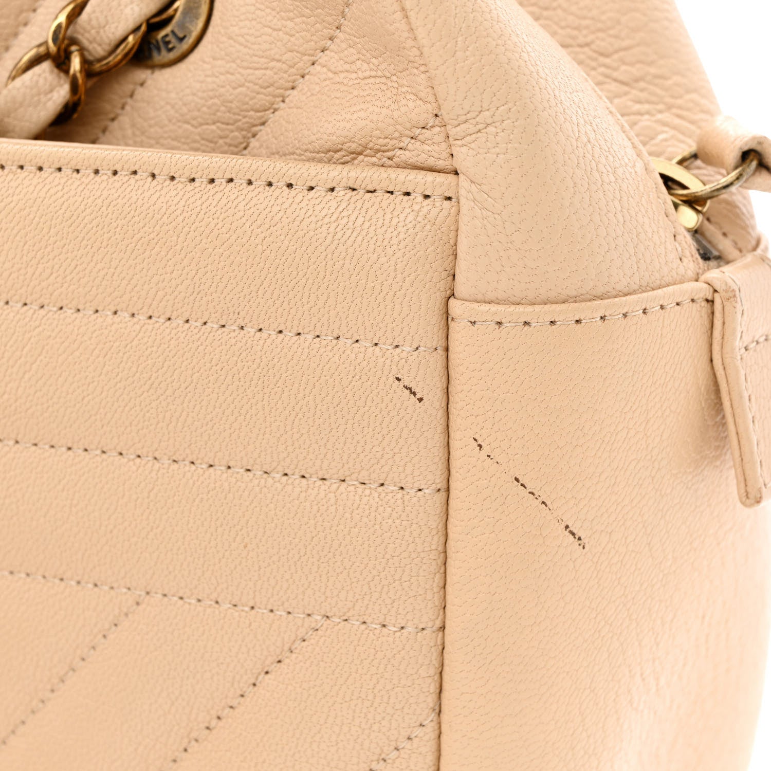 Chanel Shiny Goatskin Diagonal Quilted Camera Bag Beige 11 of 14