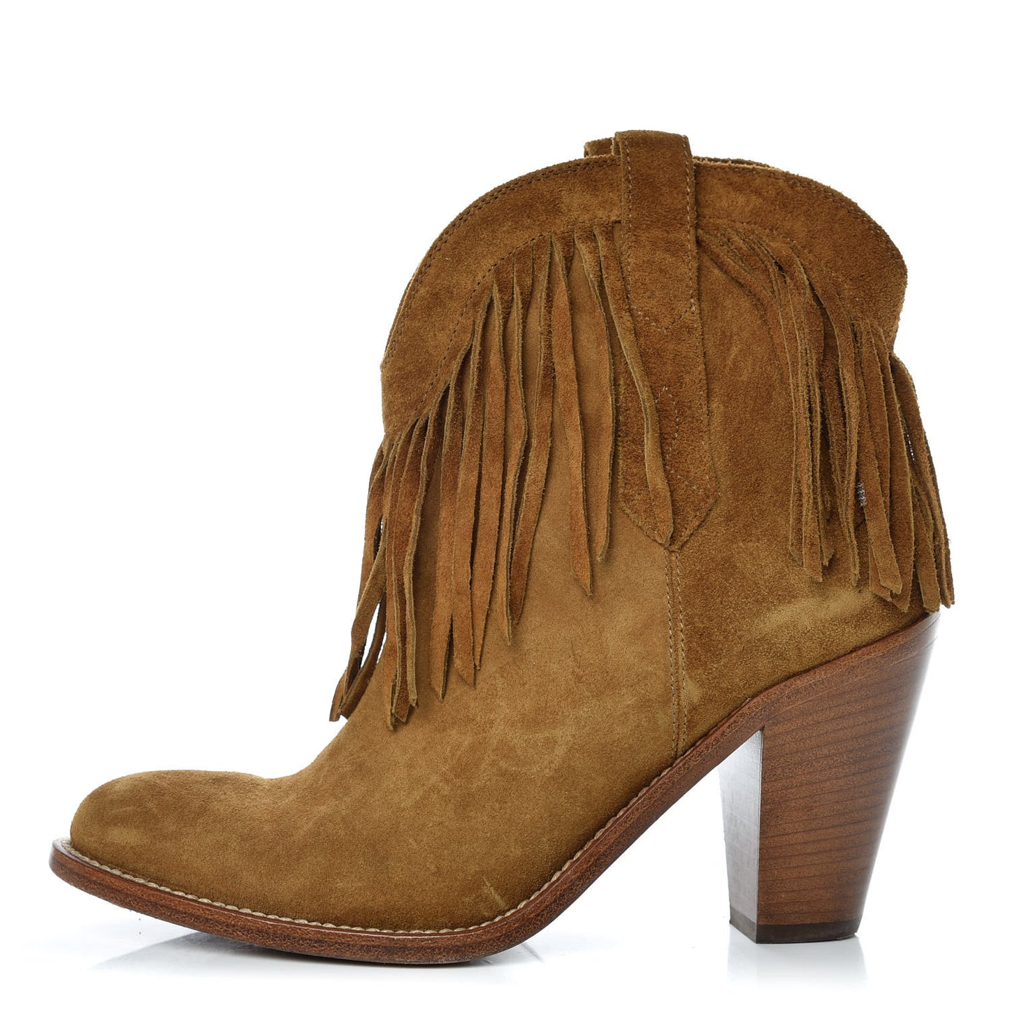 Suede New Western 80 Fringe Ankle Boots 37 Tan