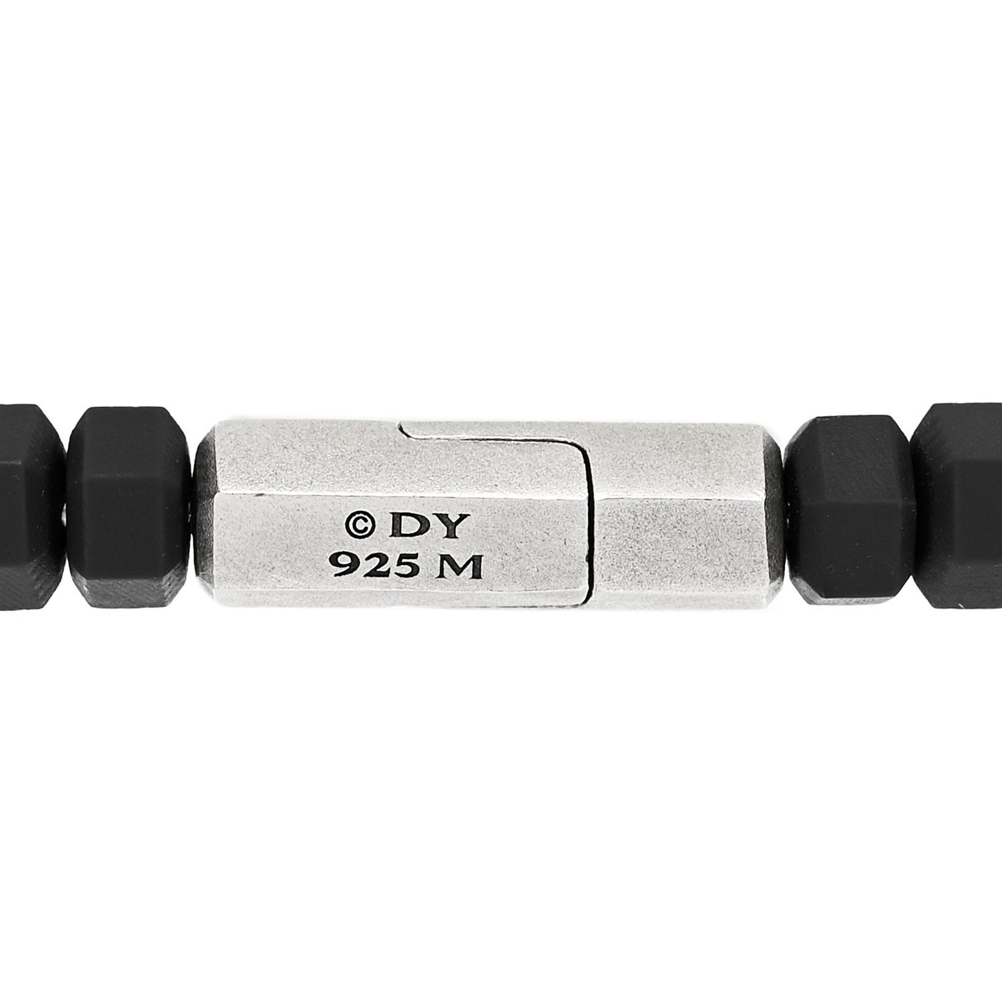 Sterling Silver Rubber Hex Bead Bracelet Black