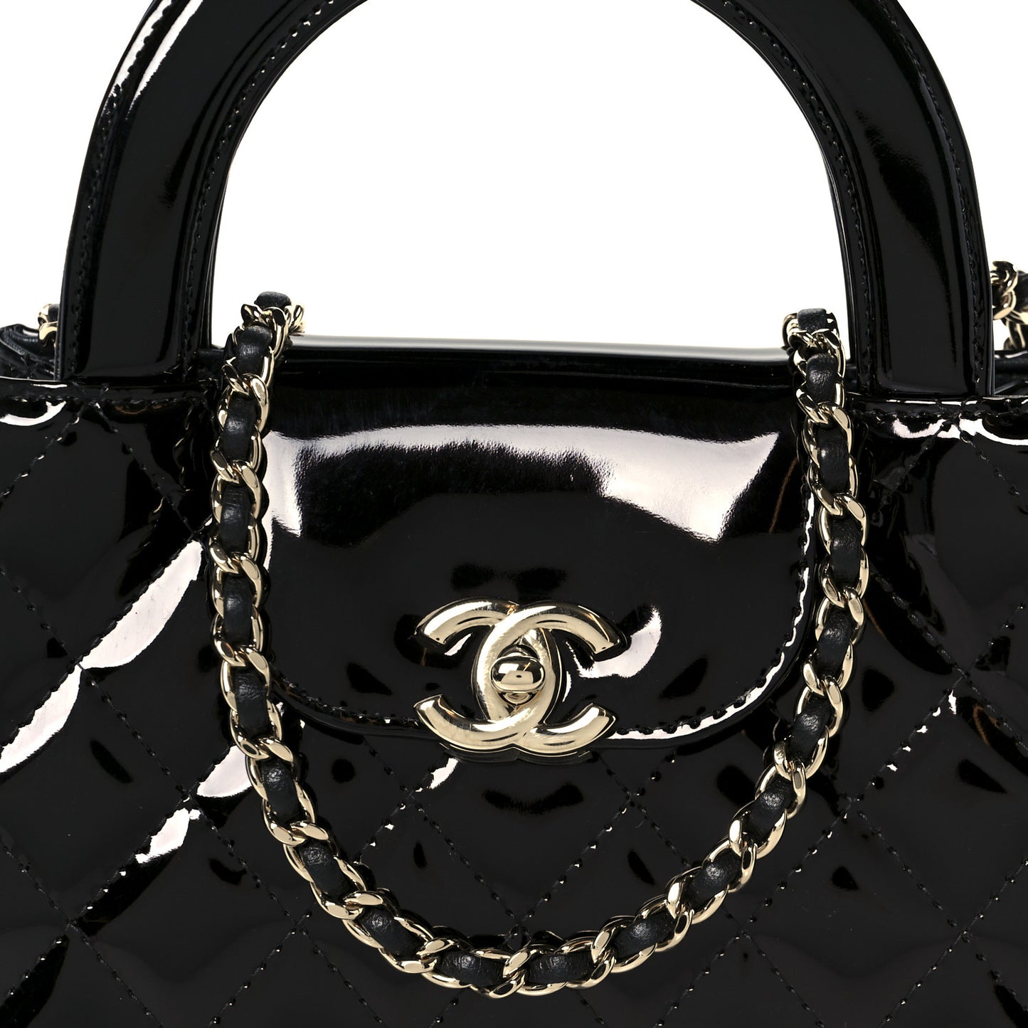 Mirror Calfskin Quilted Nano Kelly Shopper Black