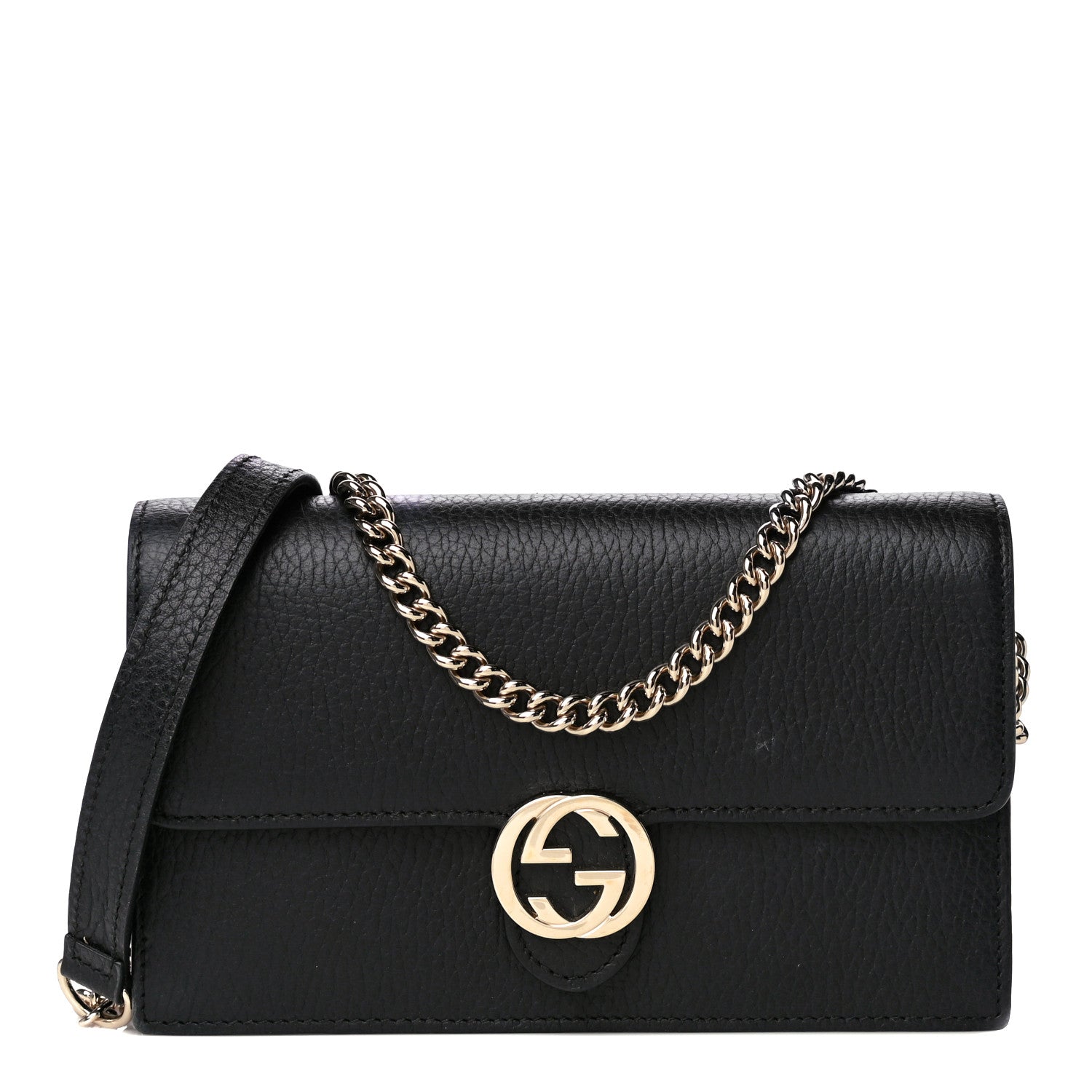 Gucci Dollar Calfskin Interlocking G Chain Wallet Black 1 of 19