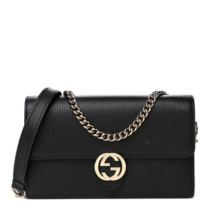 Gucci Dollar Calfskin Interlocking G Chain Wallet Black 1 of 19