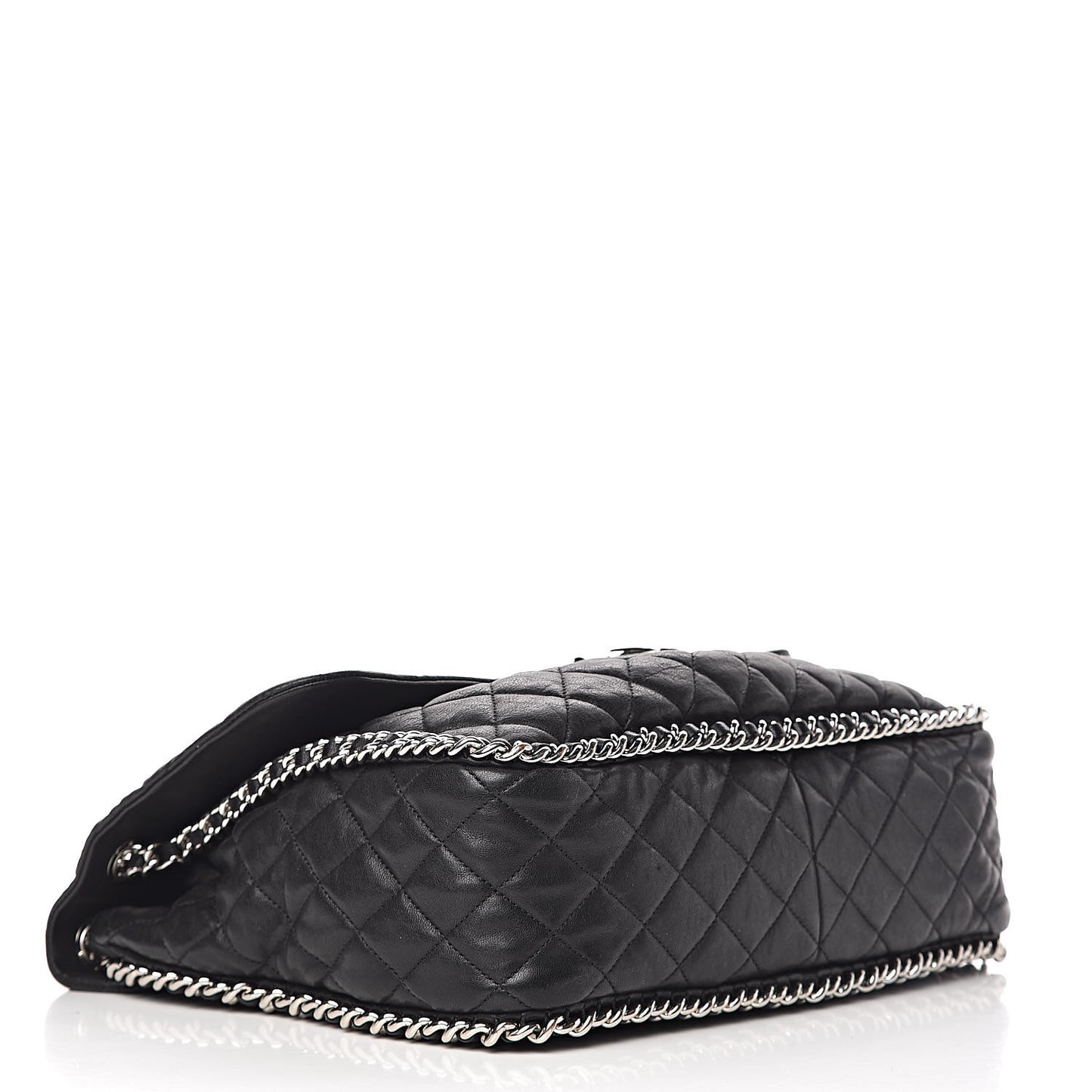Washed Lambskin Quilted Maxi Chain Around Flap Black