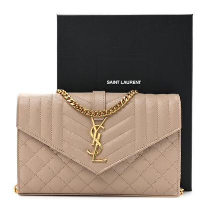 Saint Laurent Grain De Poudre Mixed Matelasse Triquilt Monogram Chain Wallet Dark Beige 14 of 14
