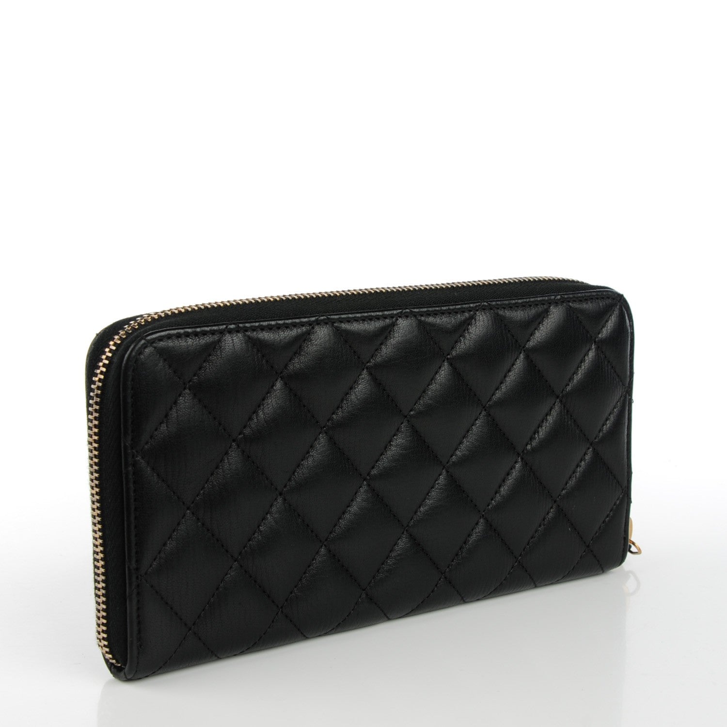 Chanel Textured Lambskin Quilted Large Gusset Zip Around Wallet Black 3 of 8