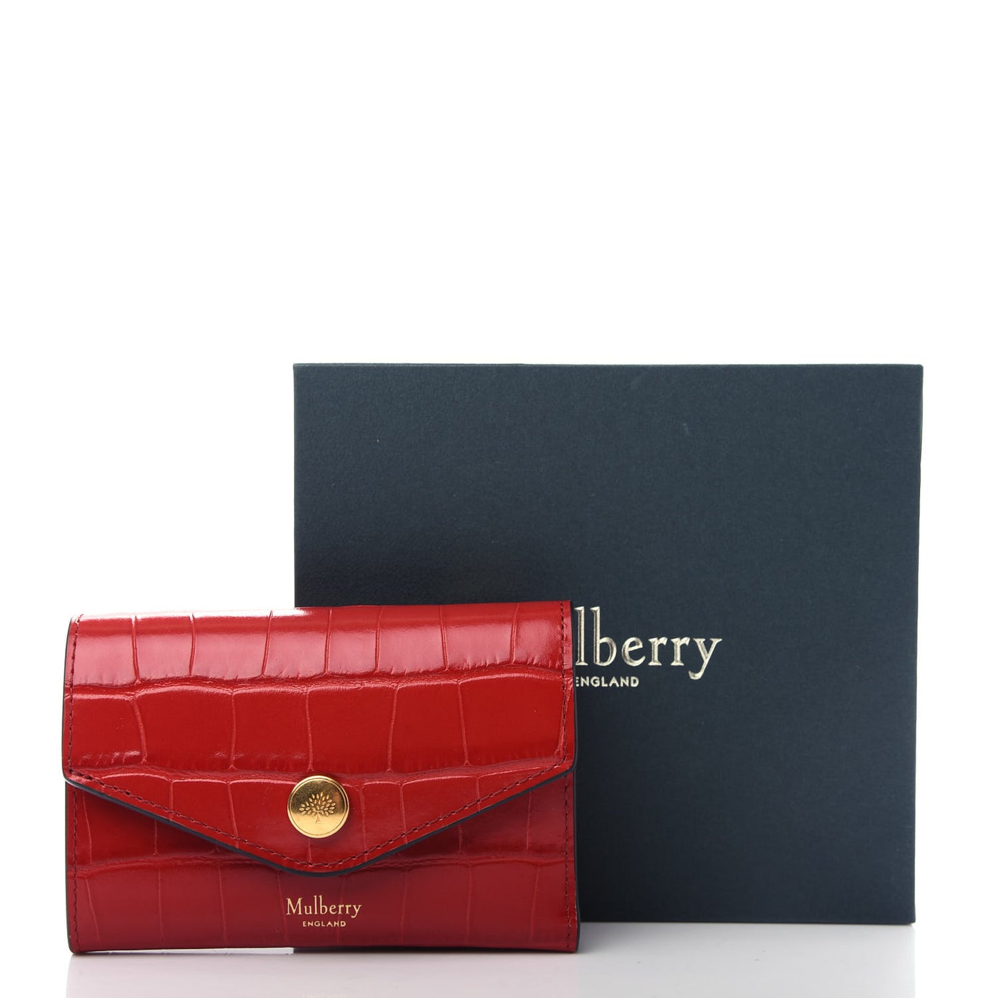 Shiny Crocodile Embossed Stud Folded Multi Card Case Wallet Scarlet