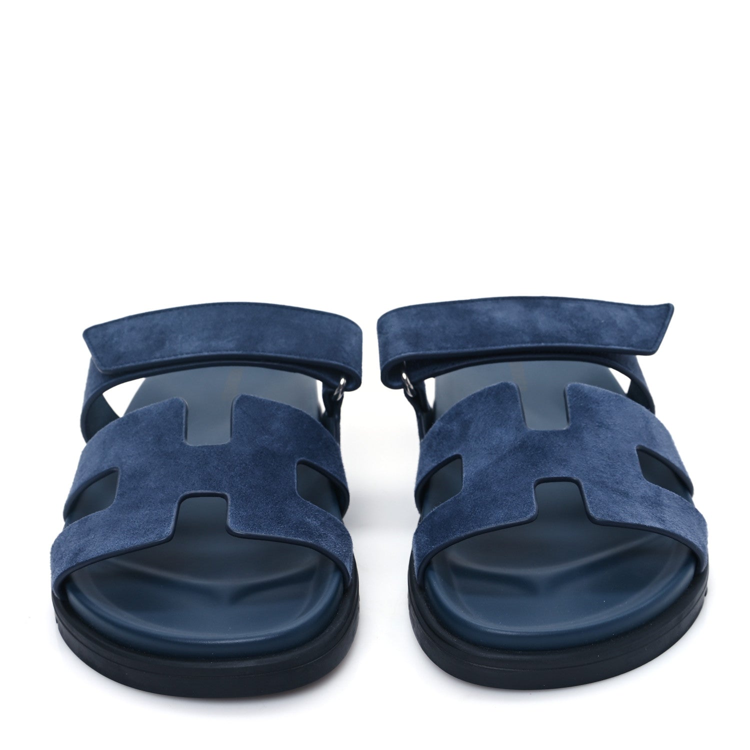 Hermes Suede Goatskin Womens Chypre Sandals 37.5 Bleu Celeste 2 of 9