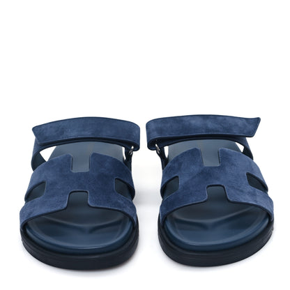Hermes Suede Goatskin Womens Chypre Sandals 37.5 Bleu Celeste 2 of 9