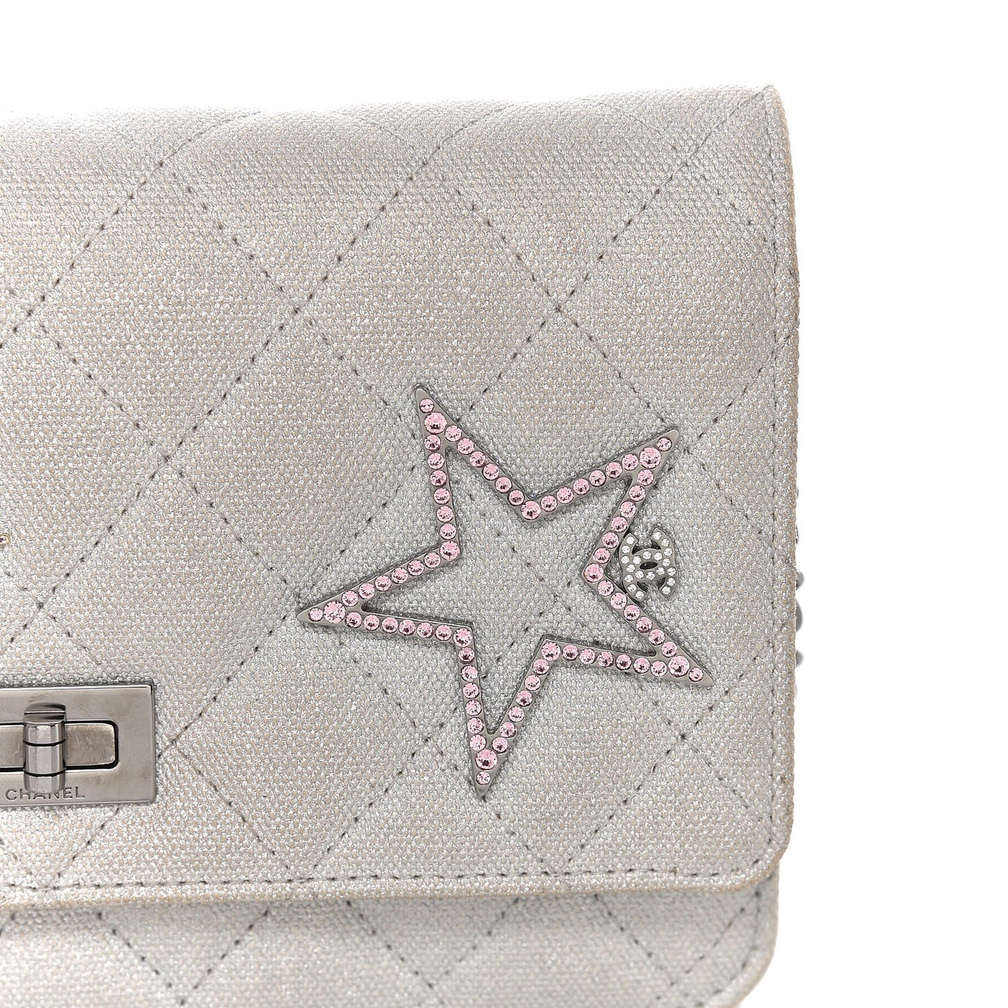 Metallic Canvas Quilted Space Charms Wallet On Chain WOC Silver