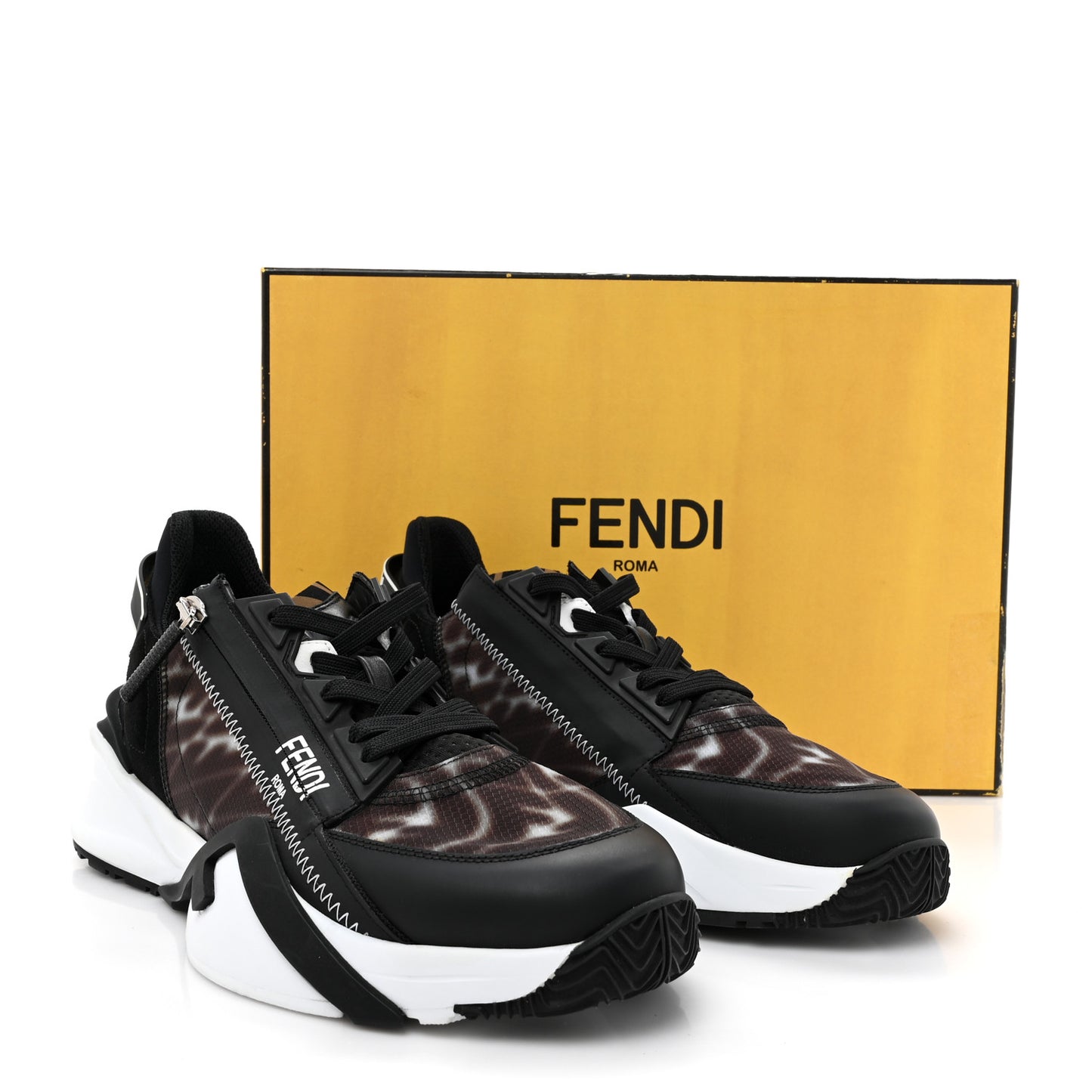 X SARAH COLEMAN Nylon Suede Lycra FF Vertigo Fendi Flow Low Top Sneakers 40 Transparent Black