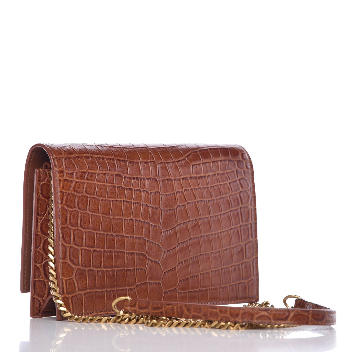 Saint Laurent Calfskin Crocodile Embossed Kate Monogram Tassel Chain Wallet Cuoio Tampona 3 of 6