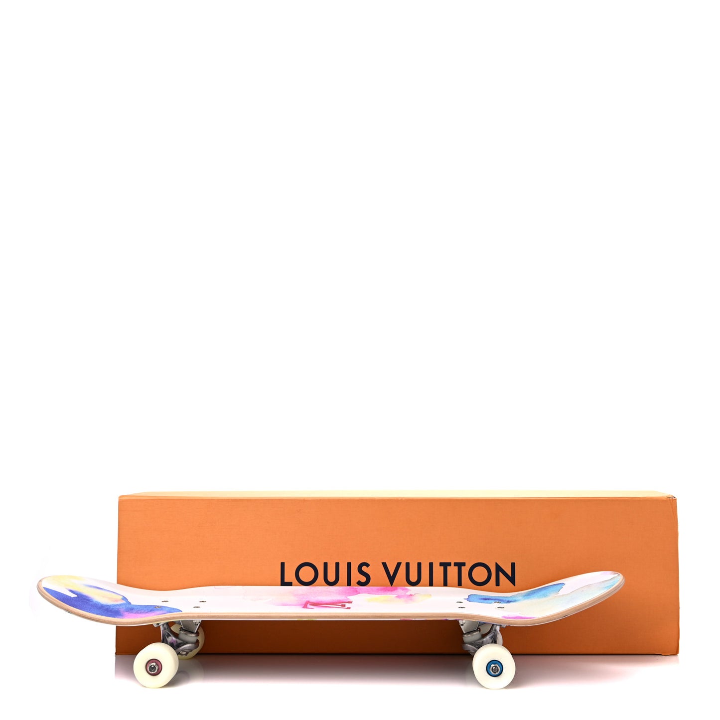Monogram Watercolor Wood Skateboard Multicolor