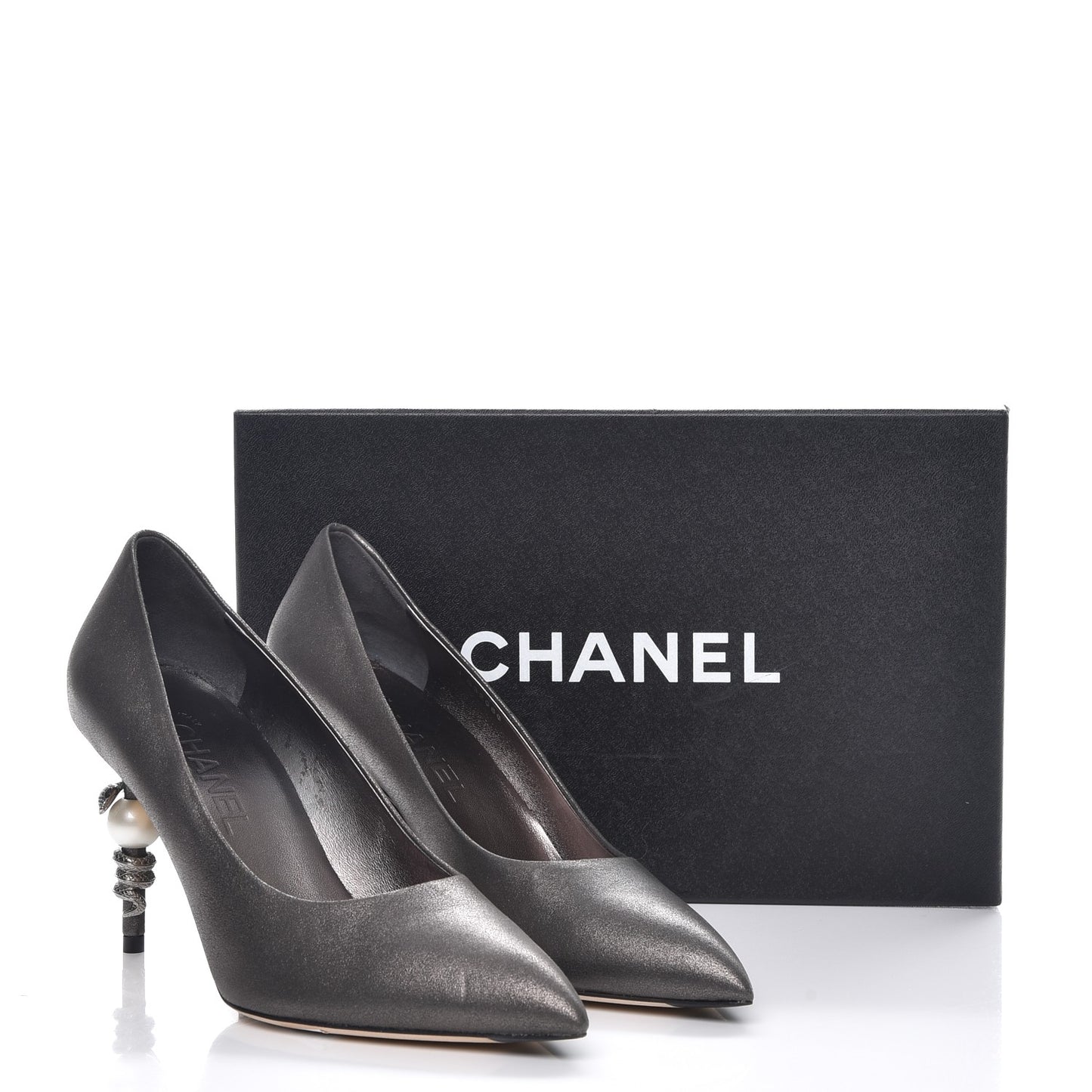 Metallic Goatskin Serpent Wrapped Pumps 38 Dark Grey