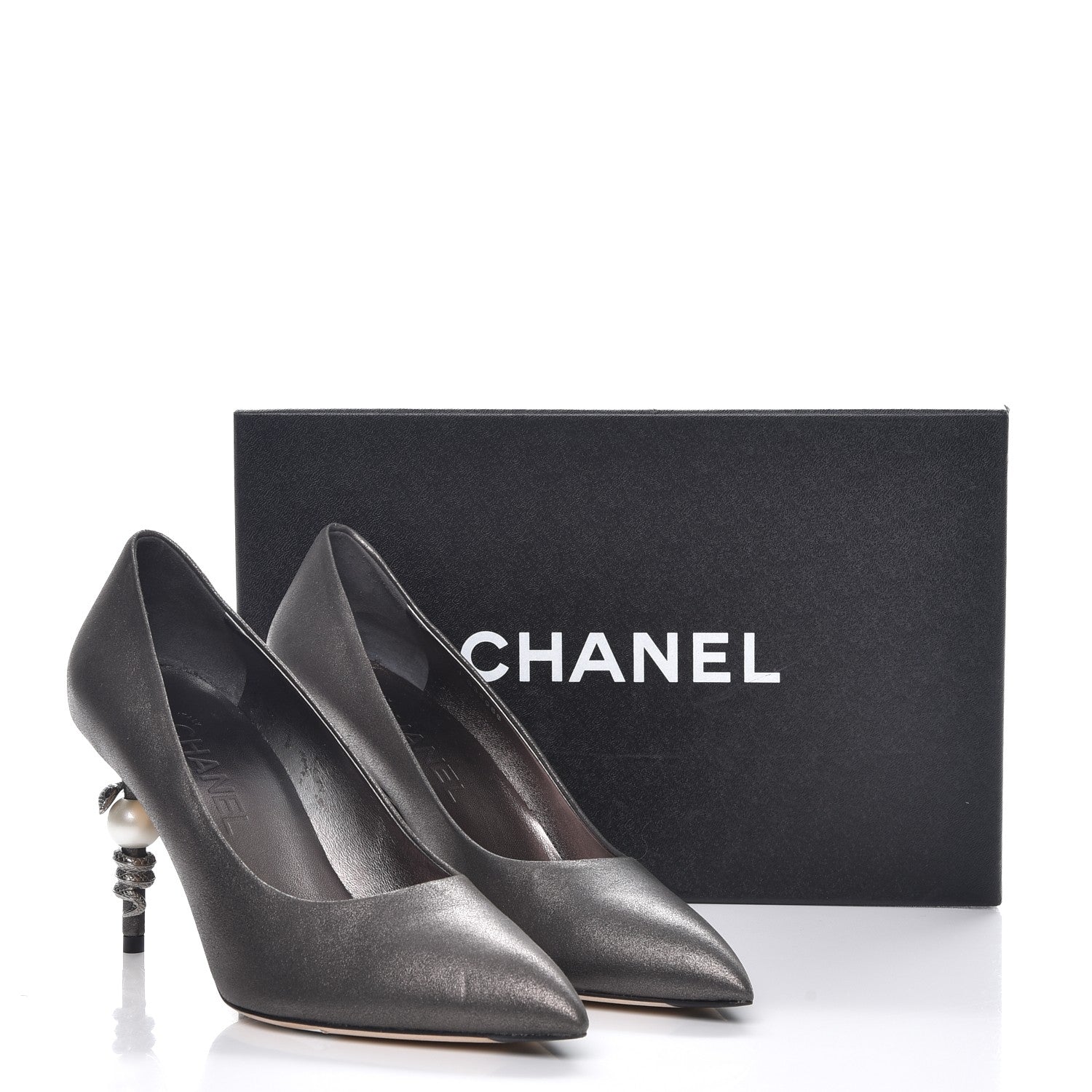 Chanel Metallic Goatskin Serpent Wrapped Pumps 38 Dark Grey 11 of 11