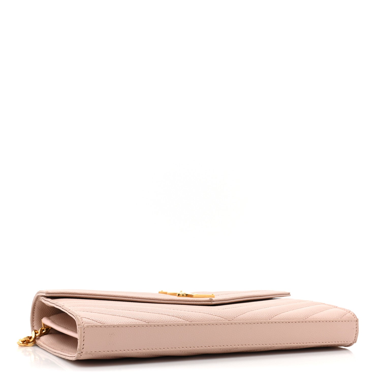 Saint Laurent Grain De Poudre Matelasse Chevron Monogram Chain Wallet Pale Pink 4 of 18