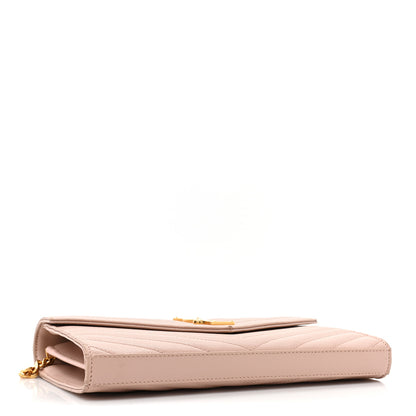 Saint Laurent Grain De Poudre Matelasse Chevron Monogram Chain Wallet Pale Pink 4 of 18