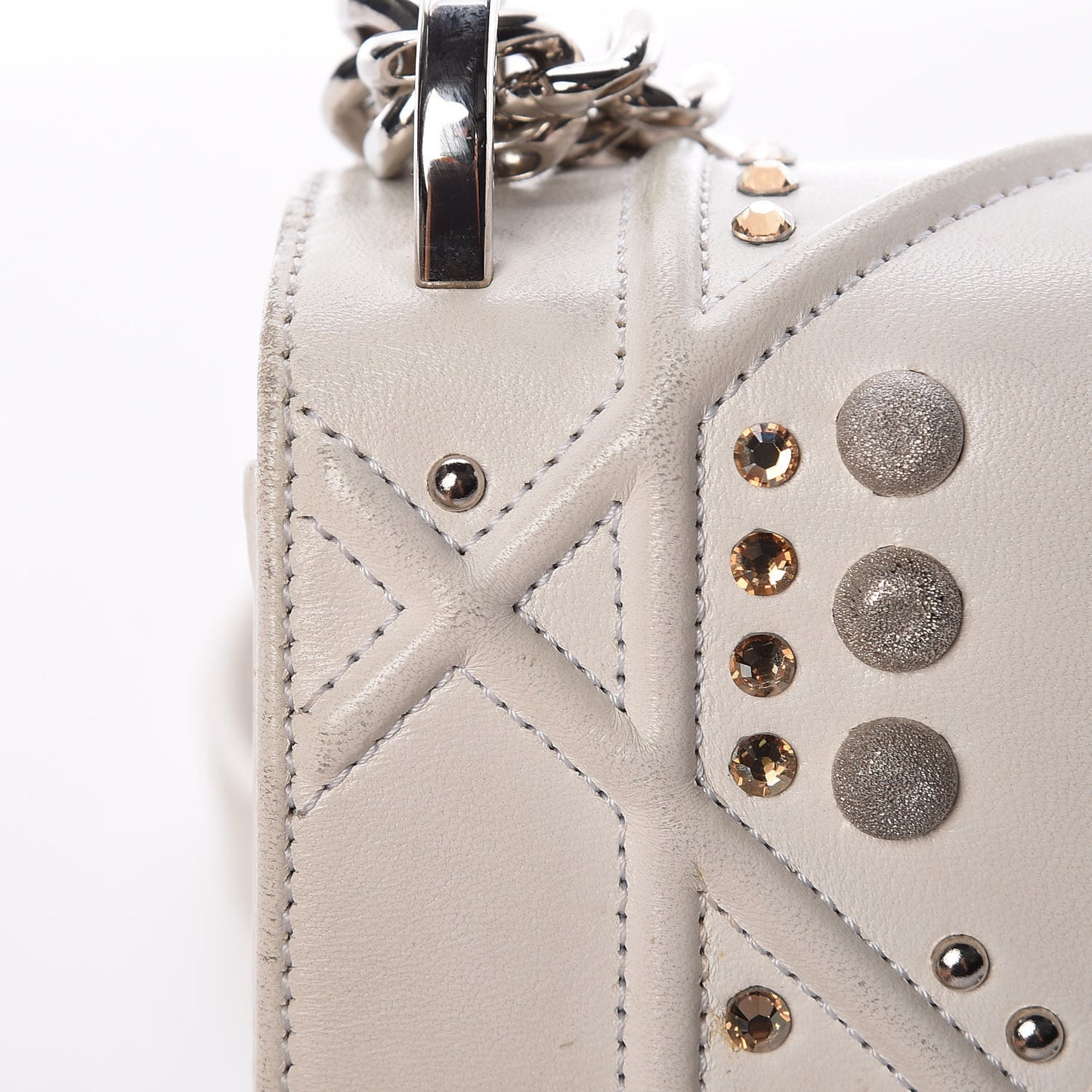 Lambskin Crystal Studded Small Diorama Flap Bag Off White