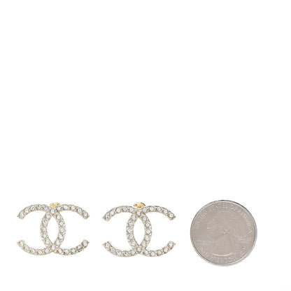 Chanel Crystal CC Large Stud Earrings Gold 2 of 4