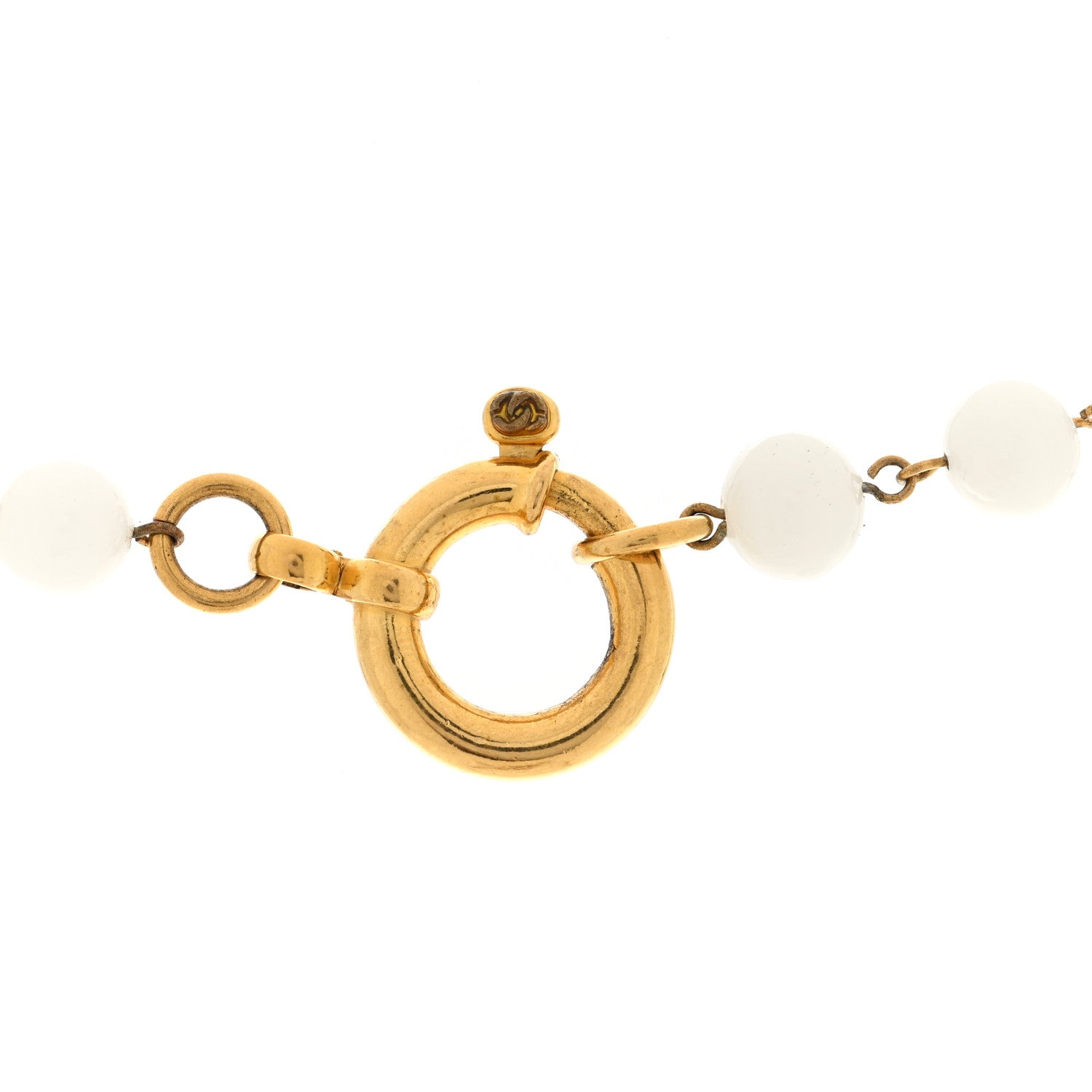 Chanel Marble Bead CC Long Necklace Gold White 4 of 4