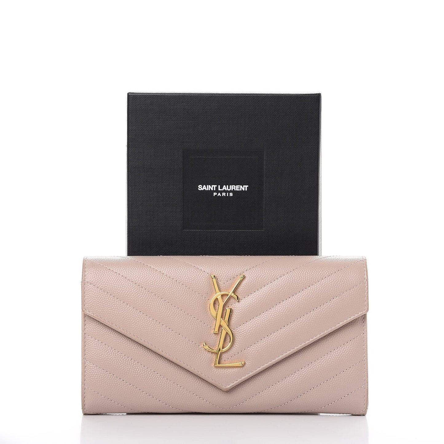 Grain De Poudre Matelasse Chevron Monogram Flap Wallet Pale Pink