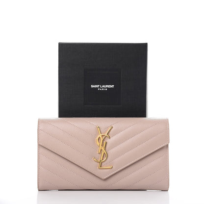 Saint Laurent Grain De Poudre Matelasse Chevron Monogram Flap Wallet Pale Pink 9 of 9