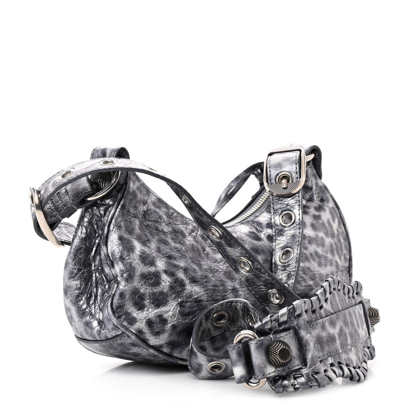 Metallic Agneau Arena Leopard Le Cagole Shoulder Bag XS Dark Grey