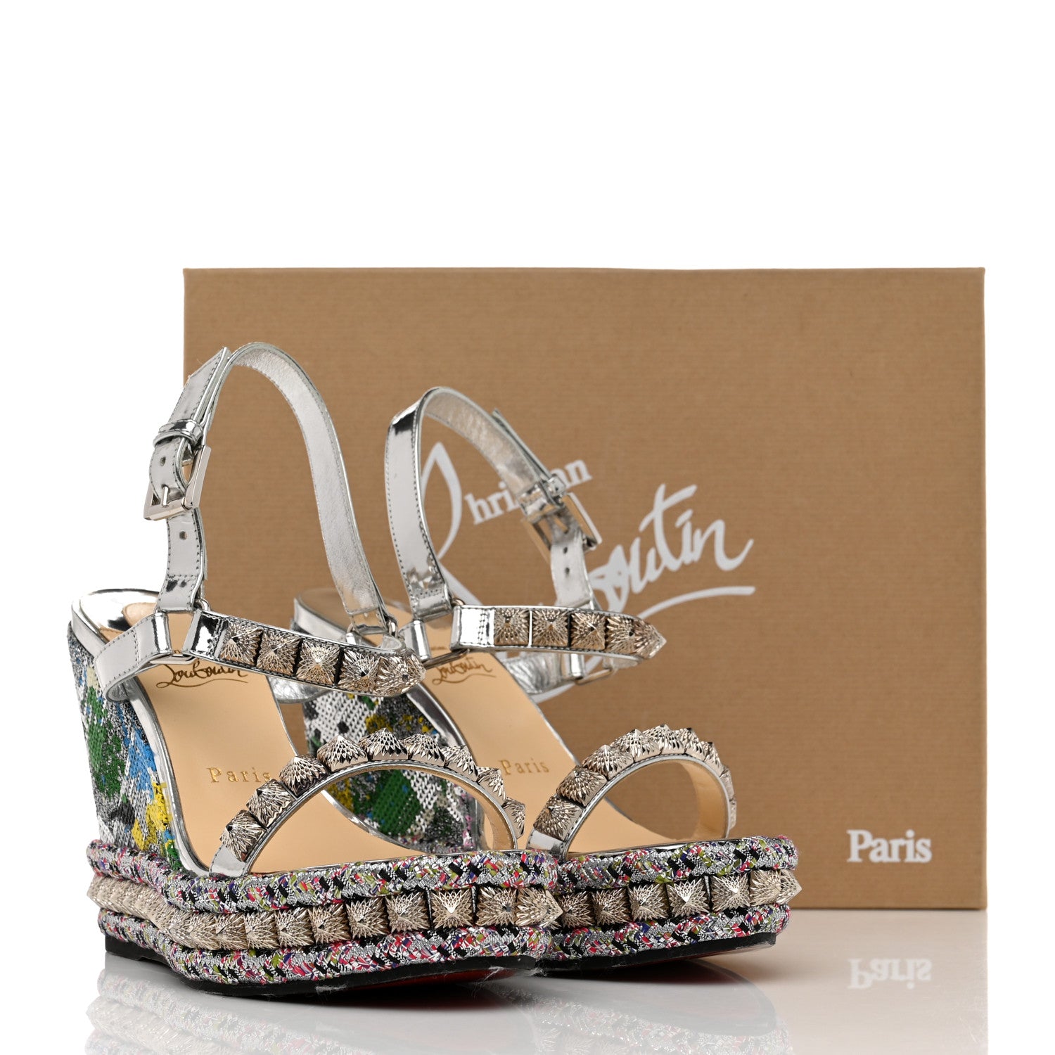 Christian Louboutin Paillette Pira Ryad 110 Wedge Sandals 37 Silver 8 of 8