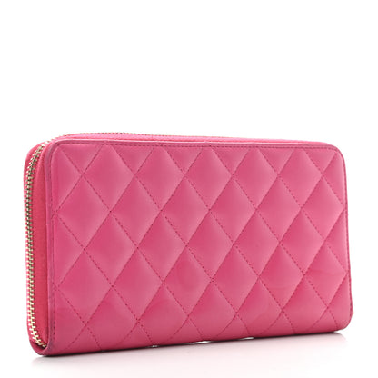 Chanel Lambskin Quilted Large Gusset Zip Around Wallet Pink 3 of 10