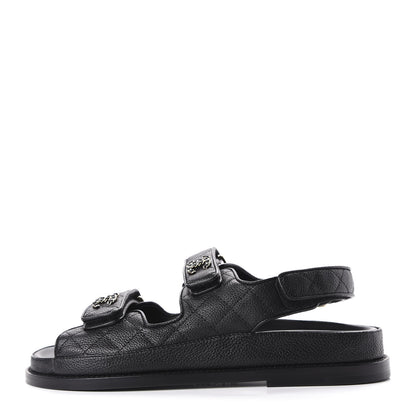 Chanel Grained Calfskin Velcro Dad Sandals 37 Black 1 of 10