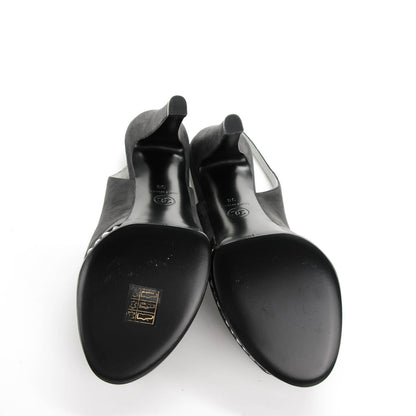 Chanel Suede Chain Peep Toe Slingback Pumps 38 Black 7 of 7