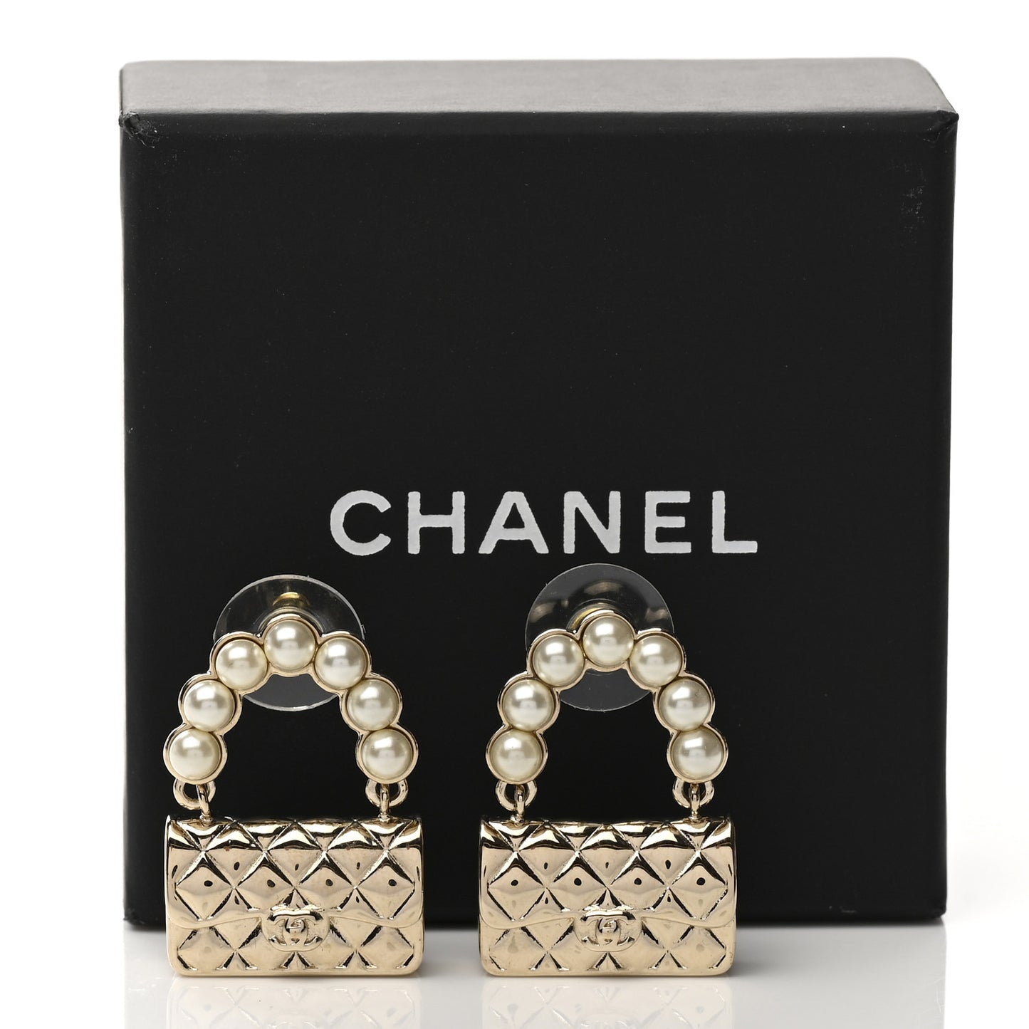 Pearl Quilted CC Flap Bag Earrings Gold